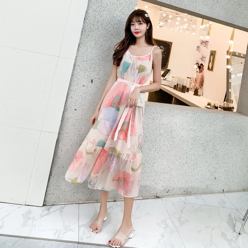 Женское длинное платье с цветочным принтом LERFEY пикантное шифоновое пляжное Бохо