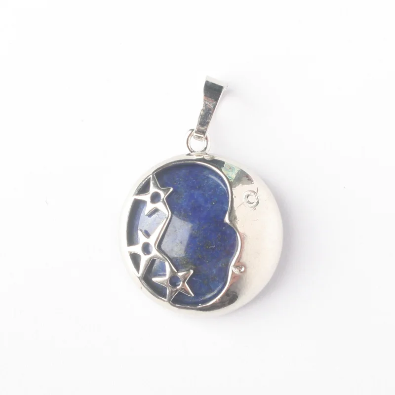 lapis lazuli Lapis тигровый глаз авантюрин бирюза опал розовый кварцевый кристалл унакит Звезда Луна инкрустированные сплав диск шарик кулон 1 шт - Окраска металла: lapis lazuli