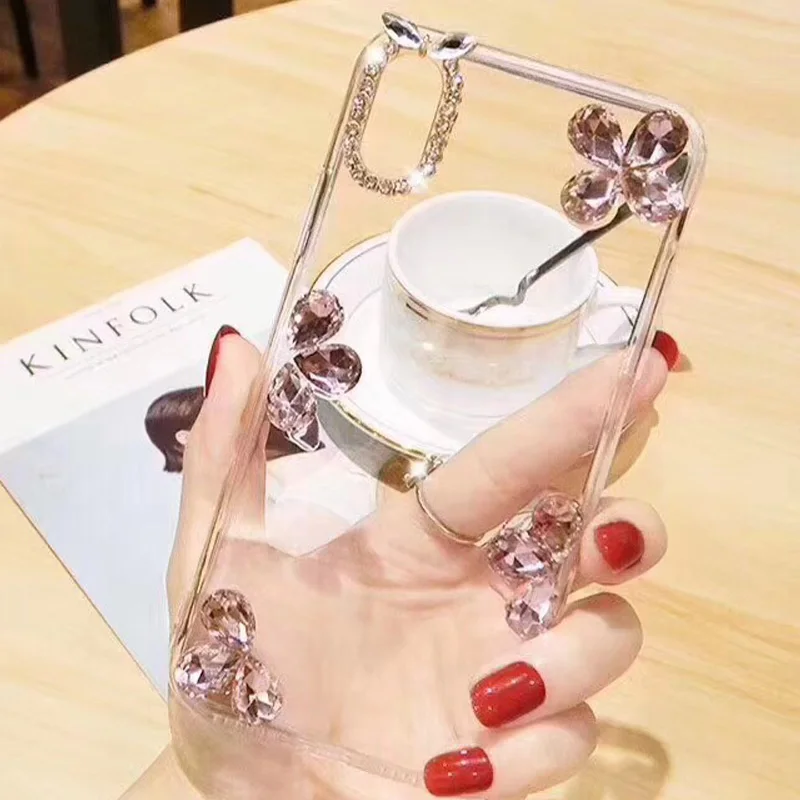 Для iPhone 11 Pro Max XR XS MAX Алмазный четырехлистный клевер мягкий прозрачный чехол для X 8