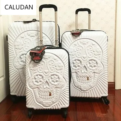 CALUDAN 20,24, 28 дюймов чемодан с изображением черепа, известный бренд, Дорожный чемодан, 3d Чемодан для путешествий, крутой чемодан с черепом