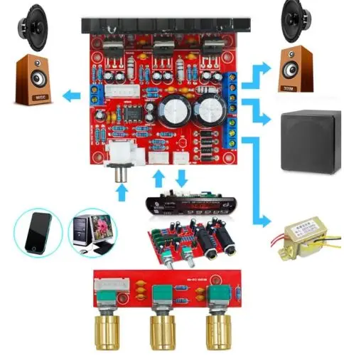 

TDA2030A 2.1 Stereo Audio Amplifier 3 Channel Subwoofer Bass Amplifier Board