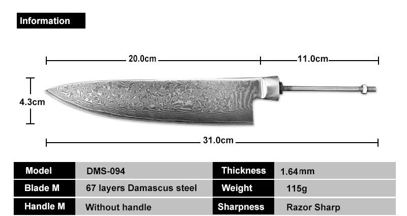 XITUO High Quality Damascus Chef Knife Blade Blank DIY Handmade Creation Kitchen Steel Billet Material Hand Tools Turkey Salmon