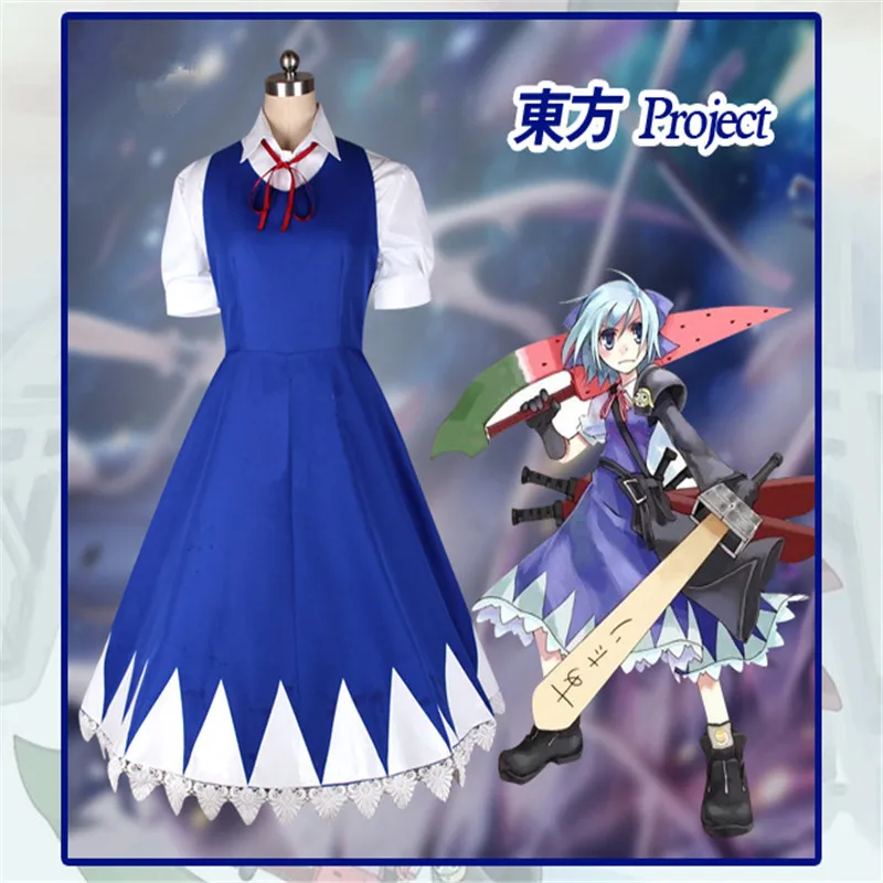 Аниме Touhou проект воплощение алый дьявол Cirno голубое платье униформа костюмы для