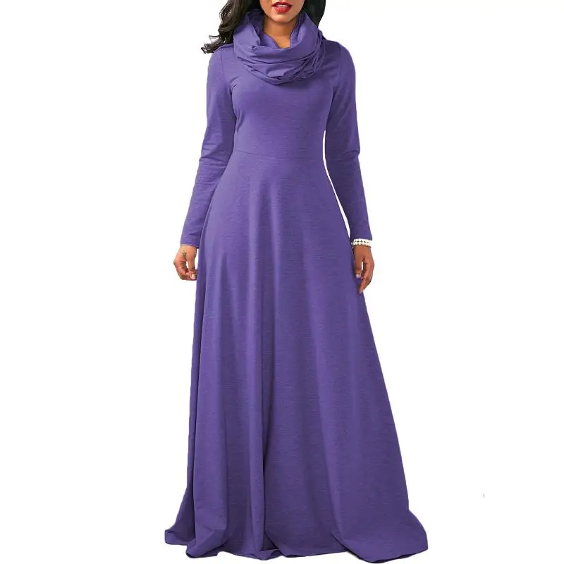 purple dress Осеннее зимнее теплое платье для женщин, повседневное, с длинным рукавом, водолазка, женское платье трапециевидной формы, элегантное, тонкое, длинное, макси платье, vestidos robe Femme - Цвет: purple dress