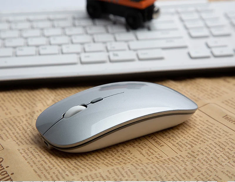 Fashion Silver Перезаряжаемая беспроводная мышь Do Dower с кнопкой USB, оптическая ультратонкая мини-мышь с зарядным кабелем для компьютера и ноутбука - Цвет: Fashion Silver