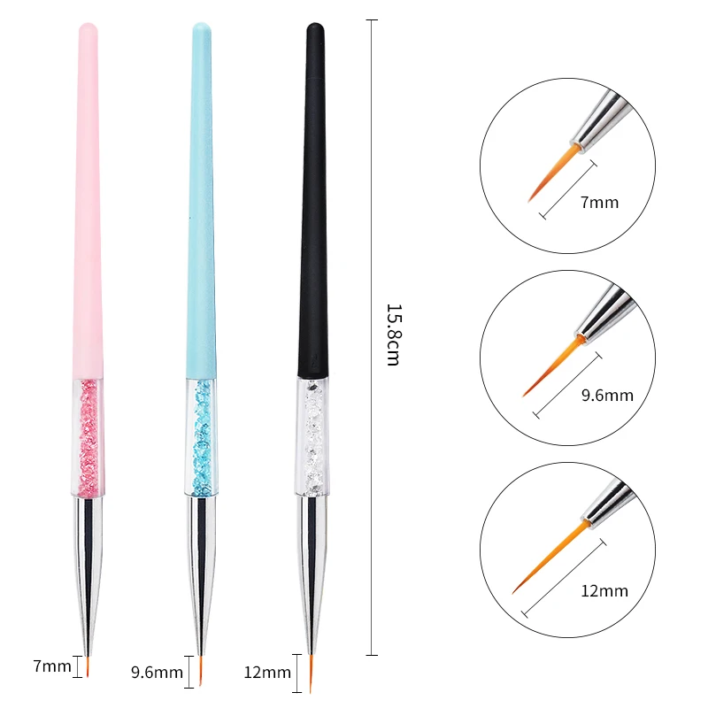 

3pcs/set nail art drawing pencil mixed size nail art liner pen 3D manicure flower liner brush tools MZ105