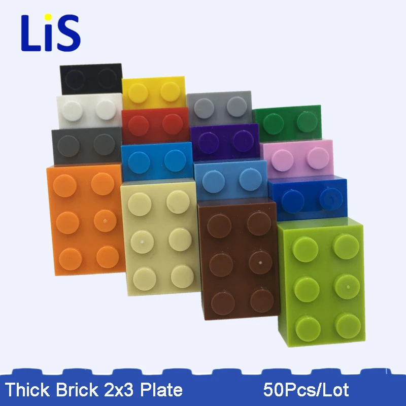 50 шт./лот MOC толстый кубик 2x3 пластина Конструктор из строительных блоков Кирпичи