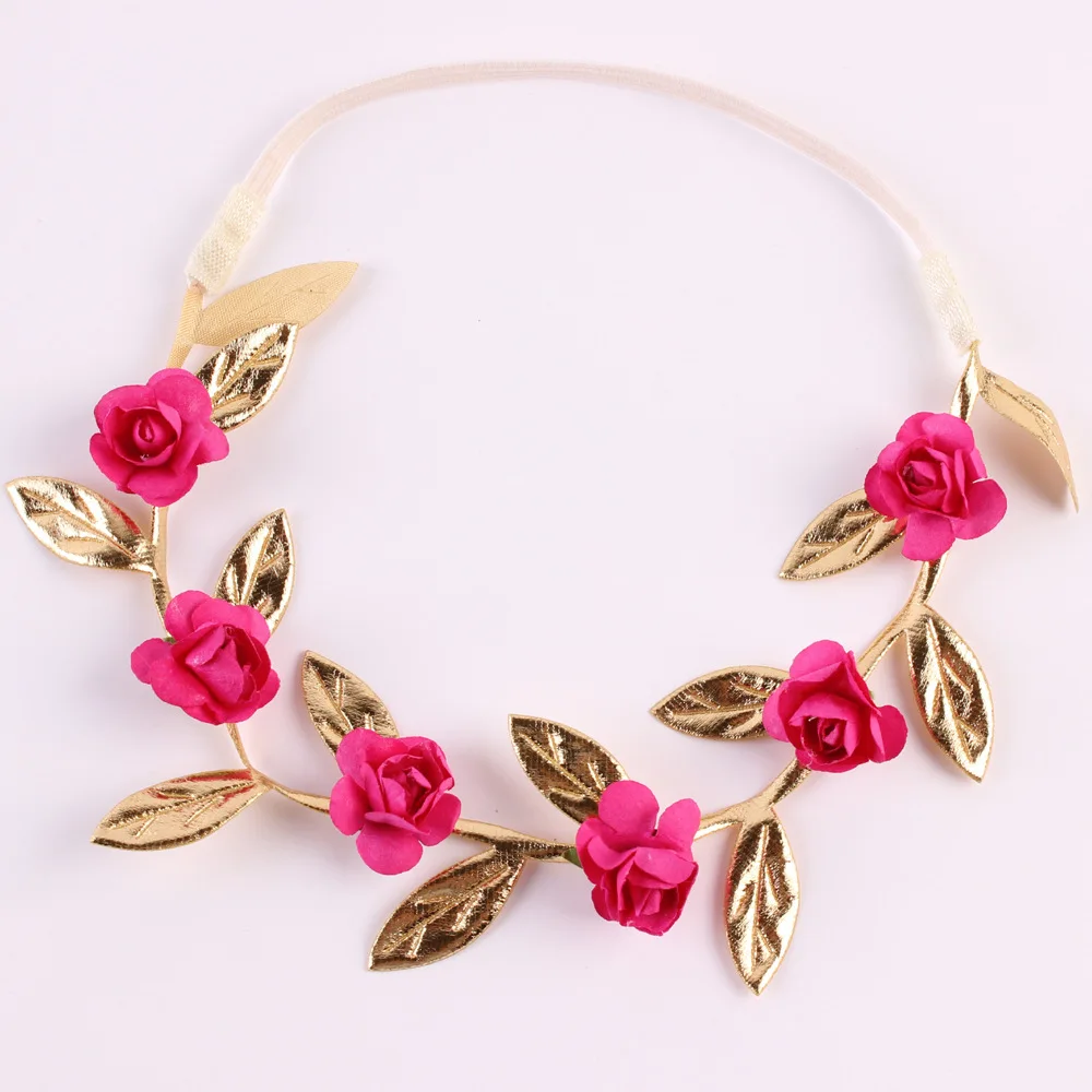 Корона из розовых цветов и золотых листьев свадебная Цветочная корона цветочные