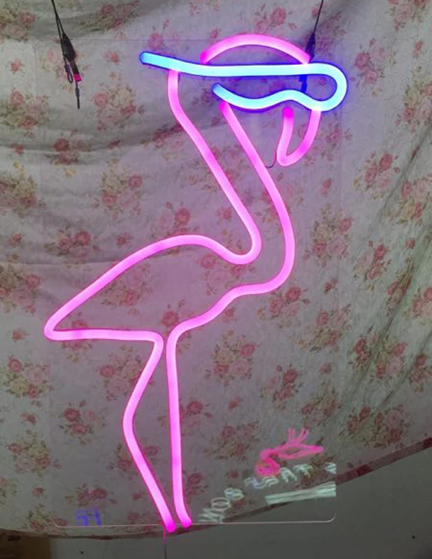 Большая светодиодсветодиодный неоновая вывеска светильник розовый Фламинго с
