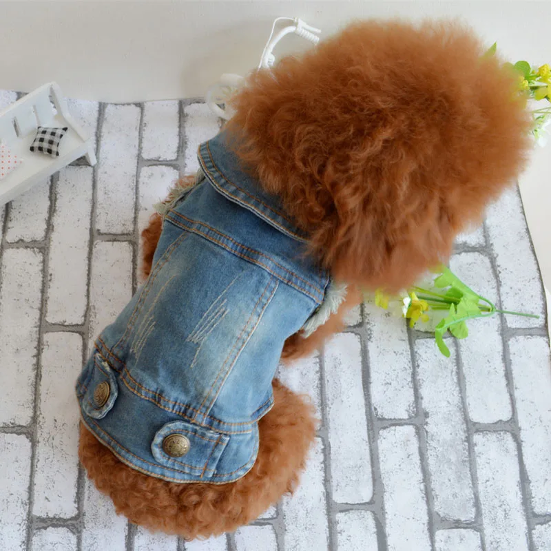 Fashion Pet Puppy Clothes Retro Pattern Personalized Color 5 Sizes Dog Caught Denim Vests For And Accessories | Дом и сад