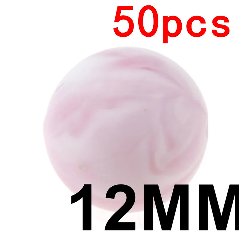 70 Marble pink 50 шт., 12 мм, круглые силиконовые бусины для прорезывания зубов, BPA бесплатно, Детские Прорезыватели, соски, клипсы, цепочка, сделай сам, для детей, жевательные игрушки для душа, подарок - Цвет: 70 Marble pink
