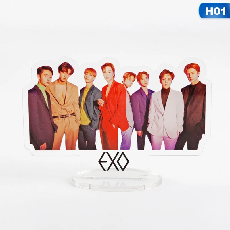 01 Kpop EXO персонаж стенд пластины дисплей Двойная акриловая сторона коллекции фанатов EXO карты+ база - Цвет: 01