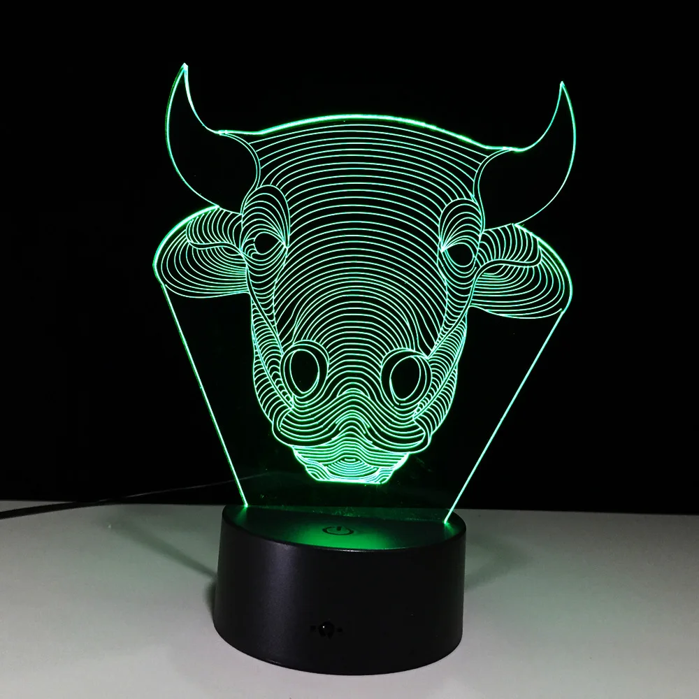 7 цветов лампа 3d Oxhead визуальный светодиодный ночник для детей сенсорный Usb