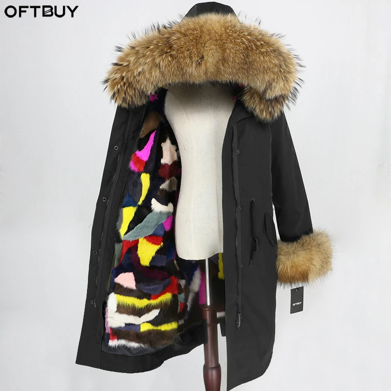 OFTBUY удлиненная парка, пальто из натурального меха, зимняя куртка для женщин, натуральный меховой воротник, Капор из норки, меховая подкладка, водонепроницаемая верхняя одежда, съемная