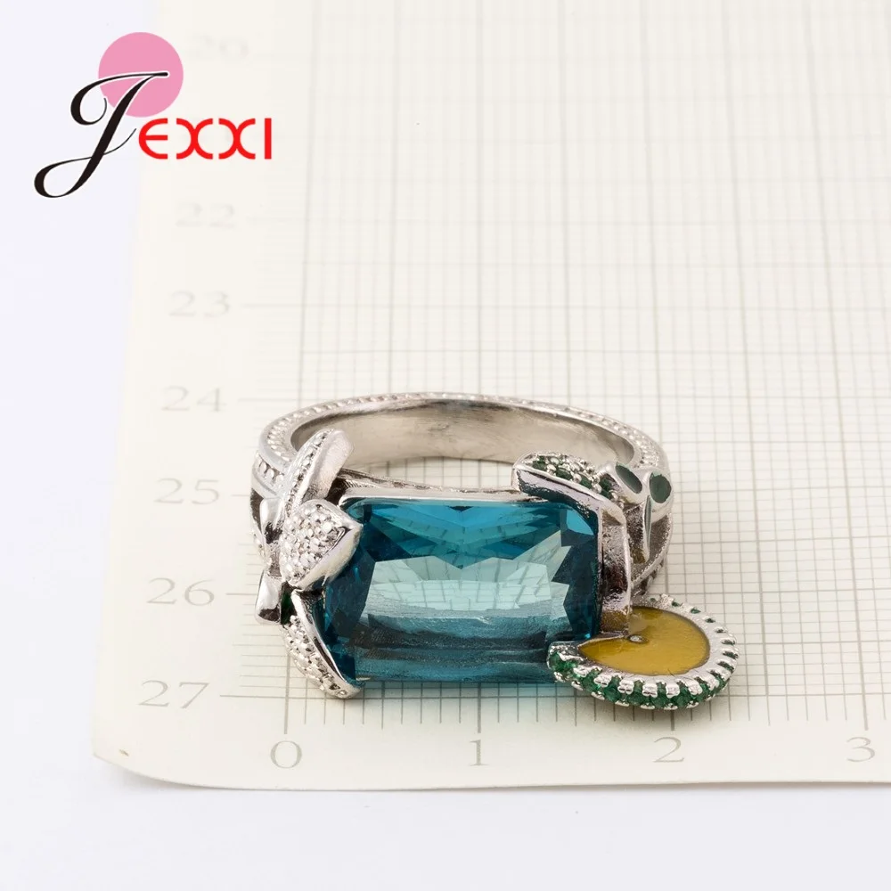 

New Arrival Blue Rectangle Cubic Zirconia Classic Style Popular Engagement 100% 925 Sterling Silver Rings Women Jewelry
