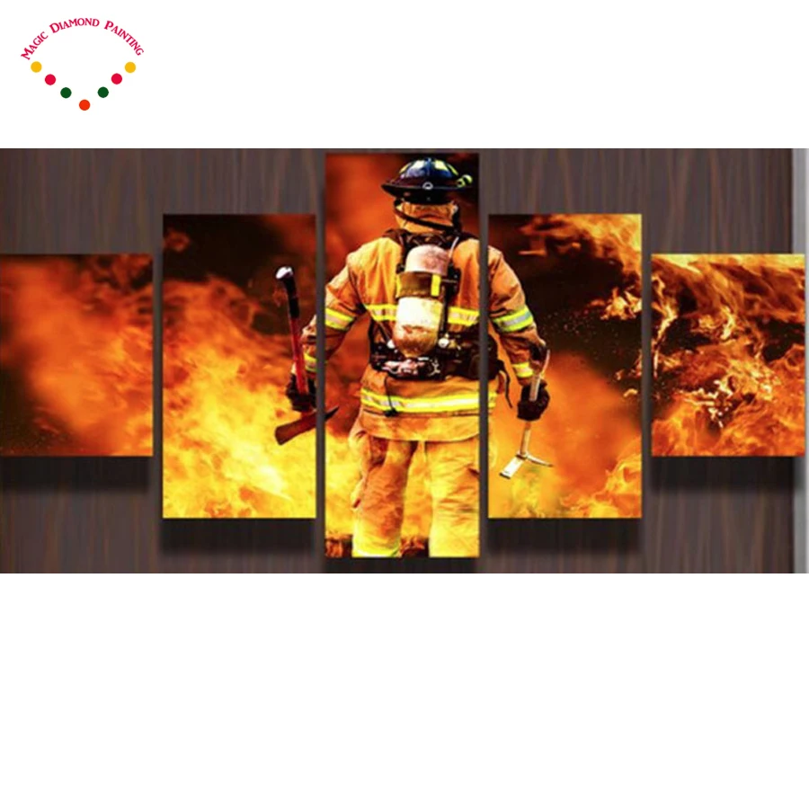 

Diamond mosaic needlework 5pcs 3d diy diamond painting Fireman firefighters cross stitch full square drill 5d diamond embroidery