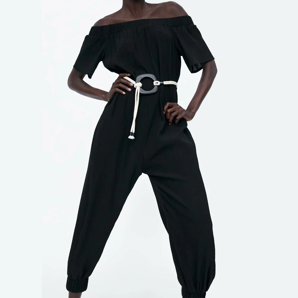 Женский комбинезон za черный повседневный с открытыми плечами для девочек