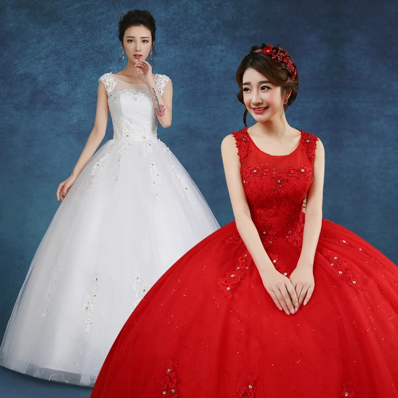 

2017 new stock plus size women pregnant bridal gown wedding dress ball gown white red lace organza long sexy bling beaded y21