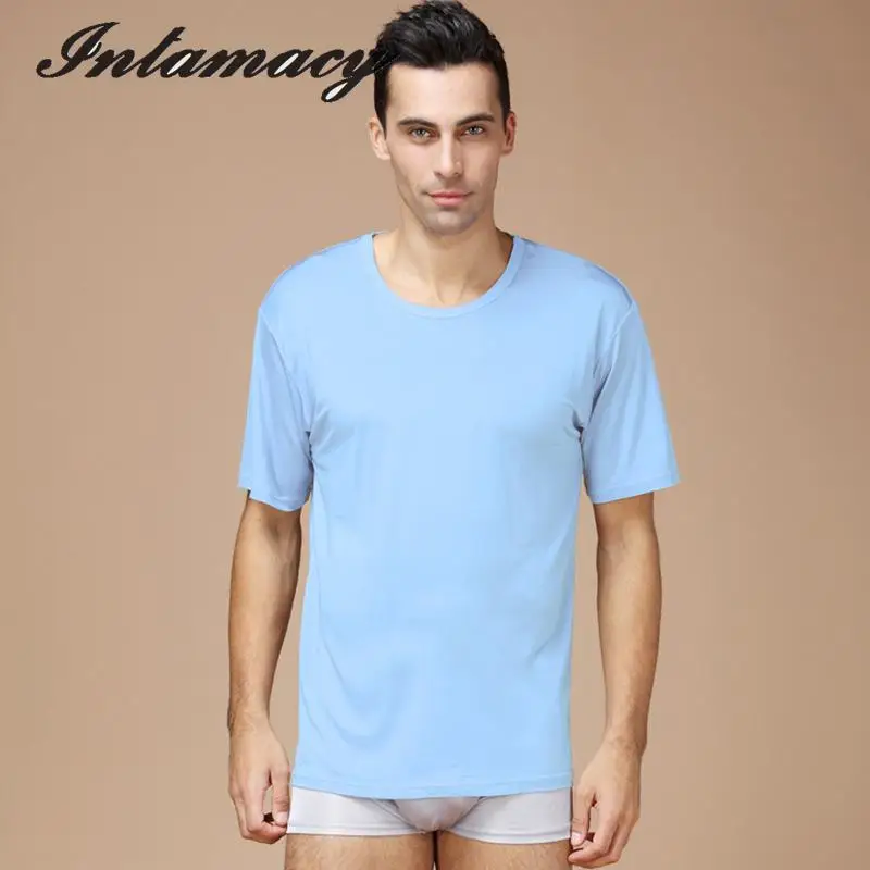 Summer Pure Color Silk Knit T-shirt, Short Sleeve T-shirt, Men's 100% real Silk Comfortable T-shirt