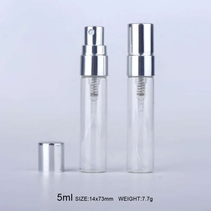 100 шт./лот 5 мл парфюмерные Портативный бутылочка с пульверизатором для парфюма образец парфюмерный флакон с распылителем серебряный металлический насос косметичка для путешествий