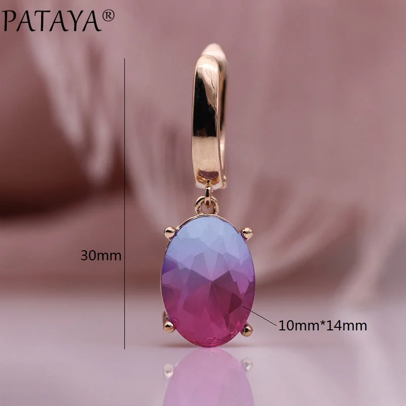 PATAYA Новые овальные длинные висячие серьги для женщин, Свадебные вечерние ювелирные изделия, 585 розовое золото, натуральный циркон, градиентные сережки