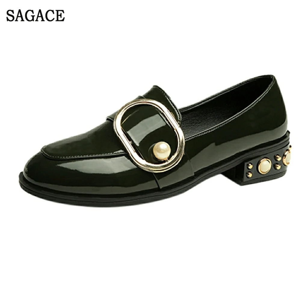SAGACE/женские кожаные повседневные тонкие туфли на квадратном каблуке в стиле