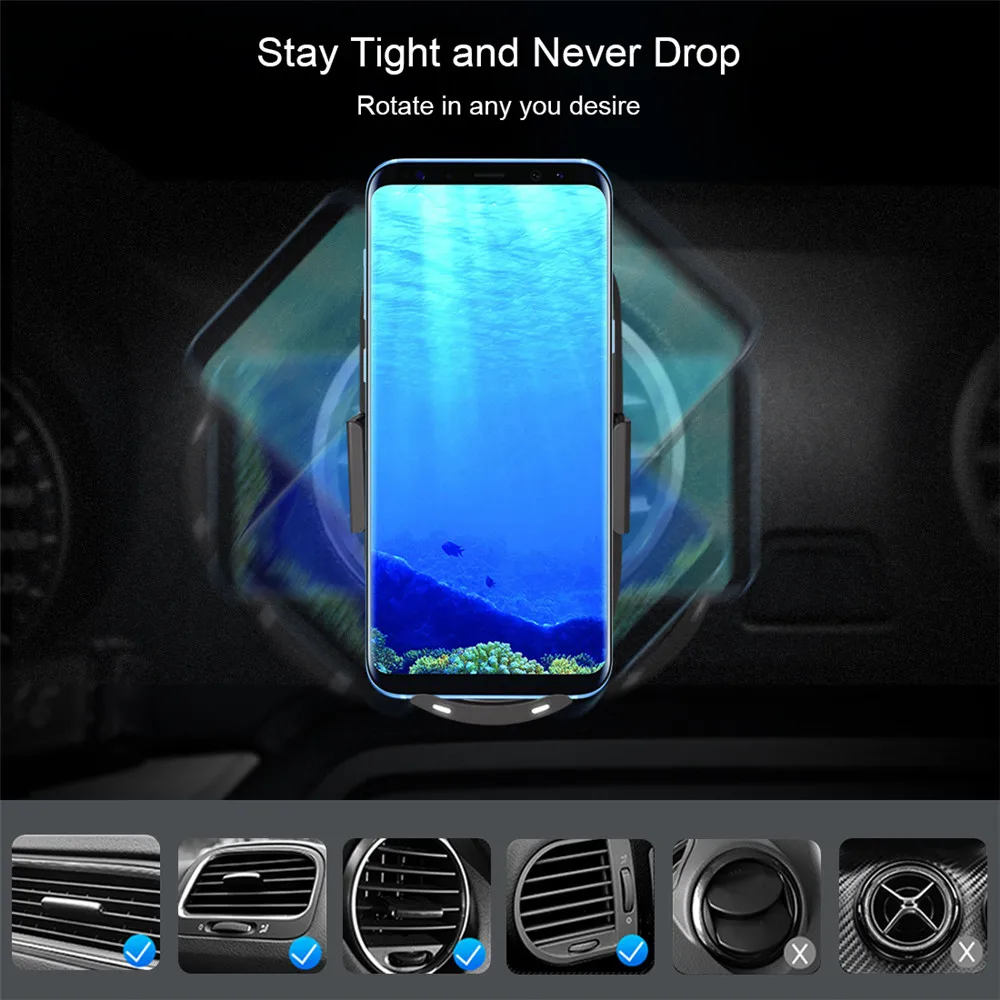 10W 7.5W Automatic Clamping Fast Qi Wireless Car Charger for iPhone Huawei P30 Pro Samsung S8 S10 Phone Mount Suction Holder | Мобильные