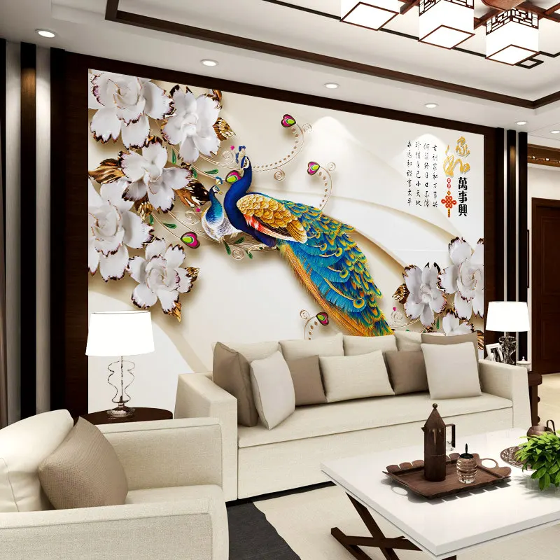 

Chinese Style Mural Wallpaper 3d Modern Flower Wall Paper Fresco With Custom Printing For Home Decoration Living Room