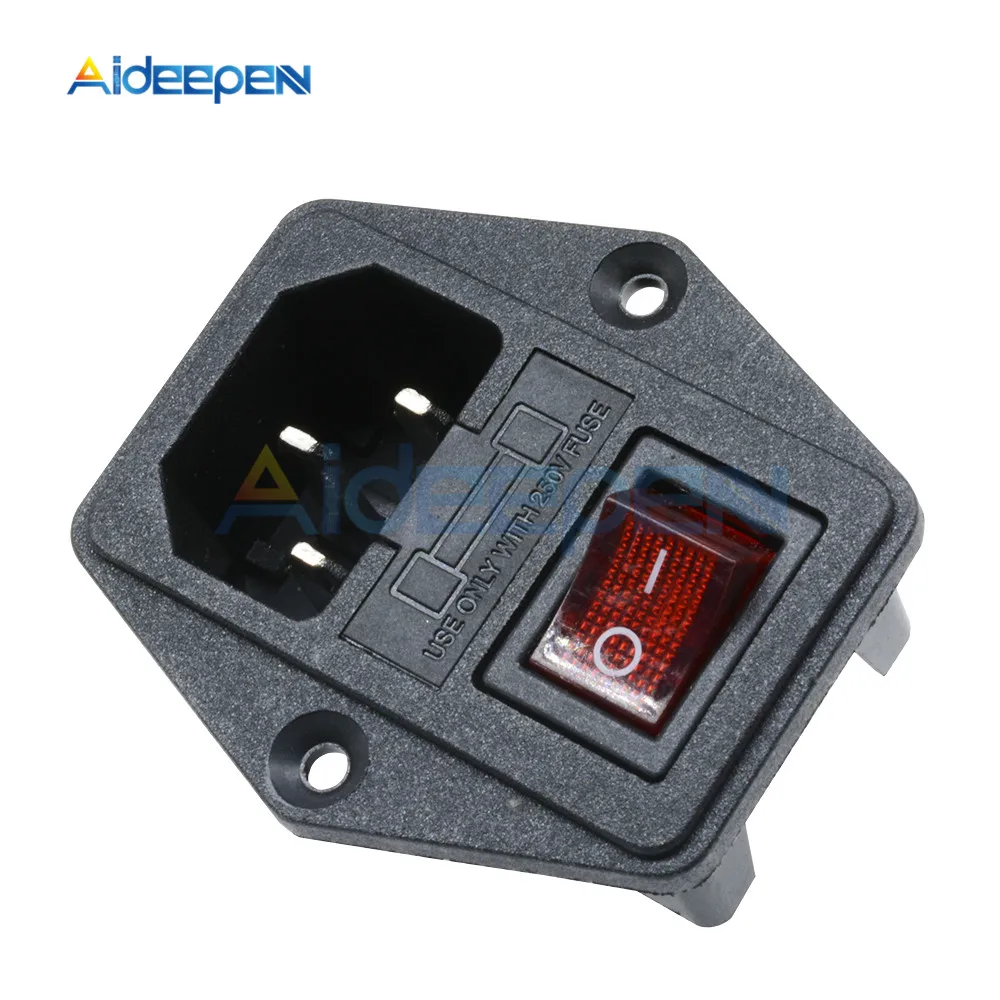 AC 250V 10A черный, красный 3-Контактный Терминал Мощность розетки выключатель с держатель предохранителя