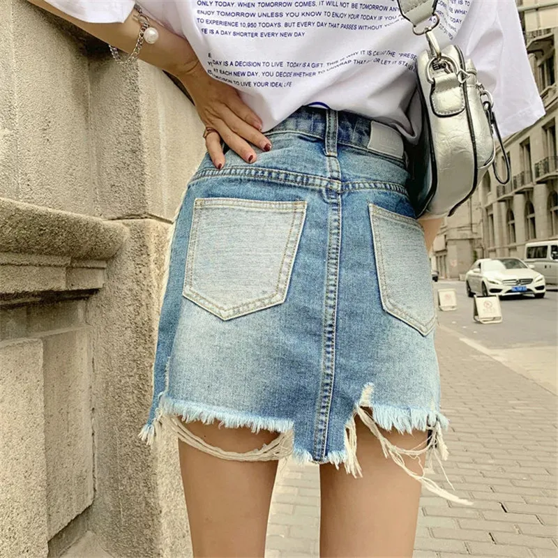 Рваные пикантные короткие джинсовые мини юбки для девочек 2019 летняя Модная