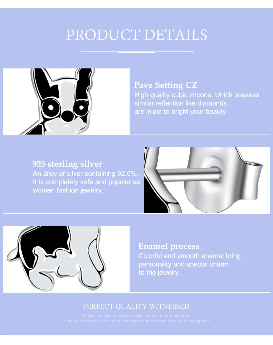 BELAWANG Spring Silver Jewelry Cute Dog Animal Small Stud Earrings 925 Sterling Silver French Bulldog for Women Girls Party Gift
