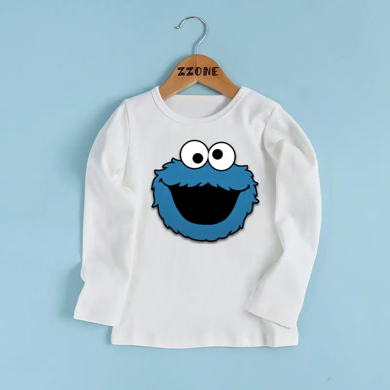 Футболка для мальчиков и девочек с принтом из мультфильма Улица Сезам печенья