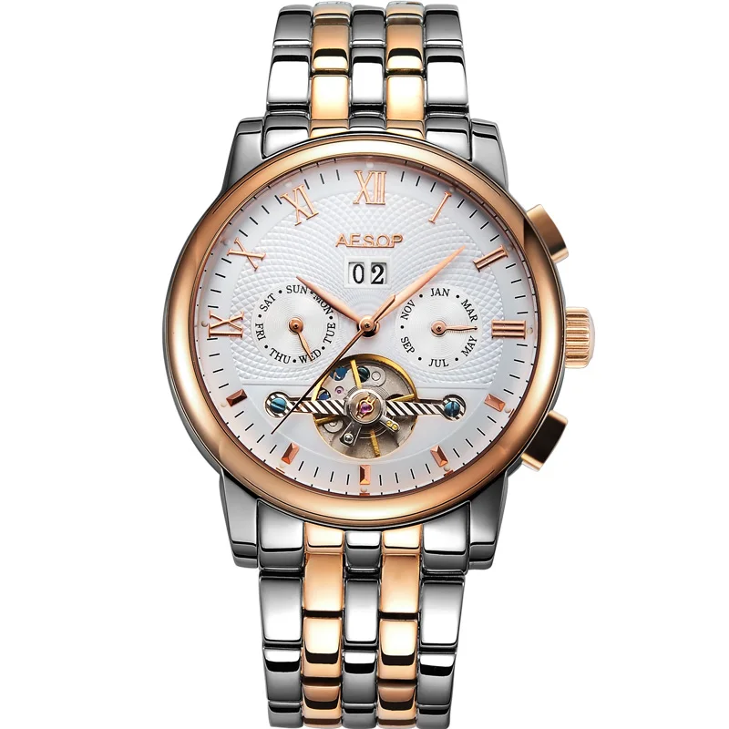 AESOP Mechanical Men Watch Fashion Automatic Wristwatch Rose Gold Hollow Stainless Steel Male Clock Relogio Masculino Box 27 | Наручные