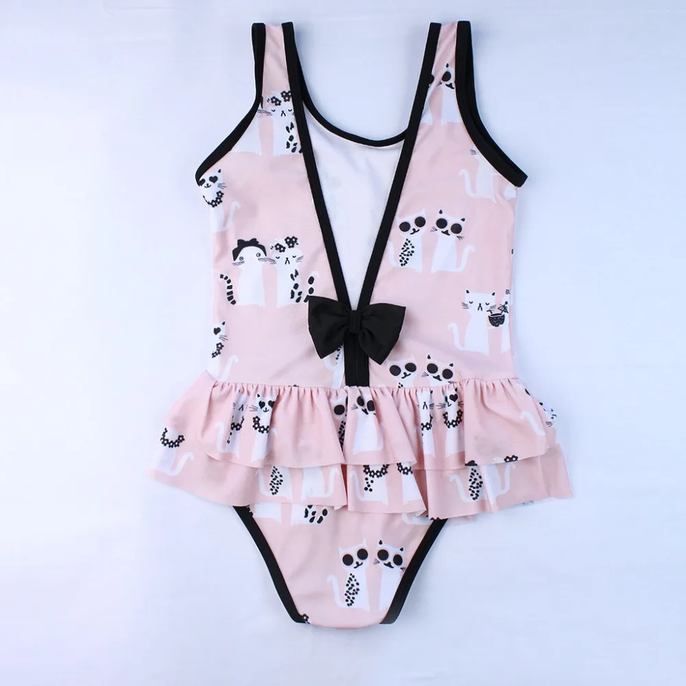 

Bikini 2019 Child Girls Cartoon Cat One Pieces Suit Swimwear Kids Upgraded Ruffle Bow Beachwear Bathing Suit Swimsuit S91024X