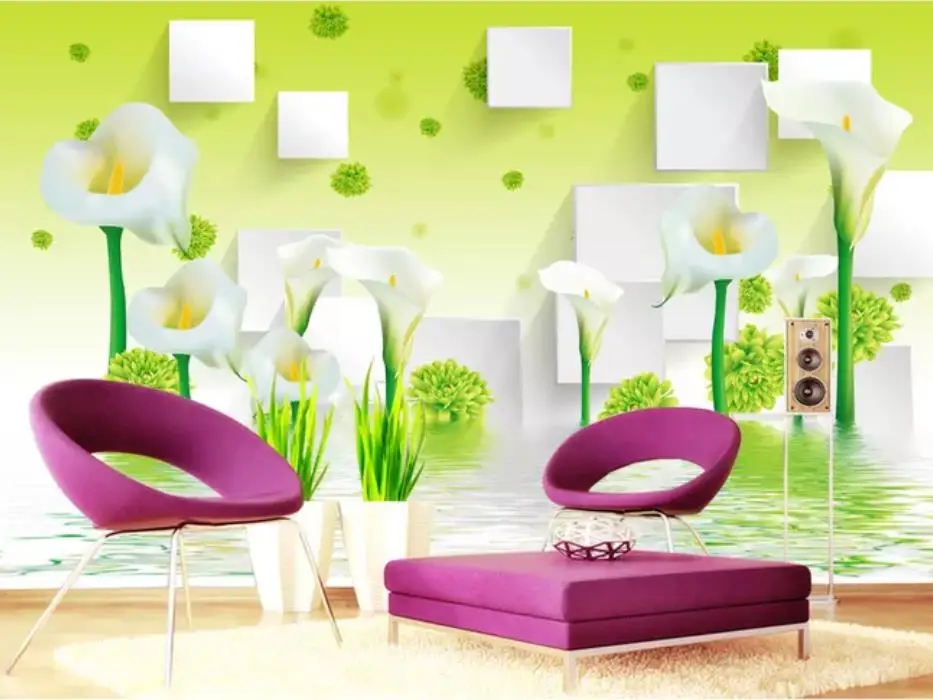 Современные пользовательские 3D обои зеленая Калла цветок лилии отражение стерео