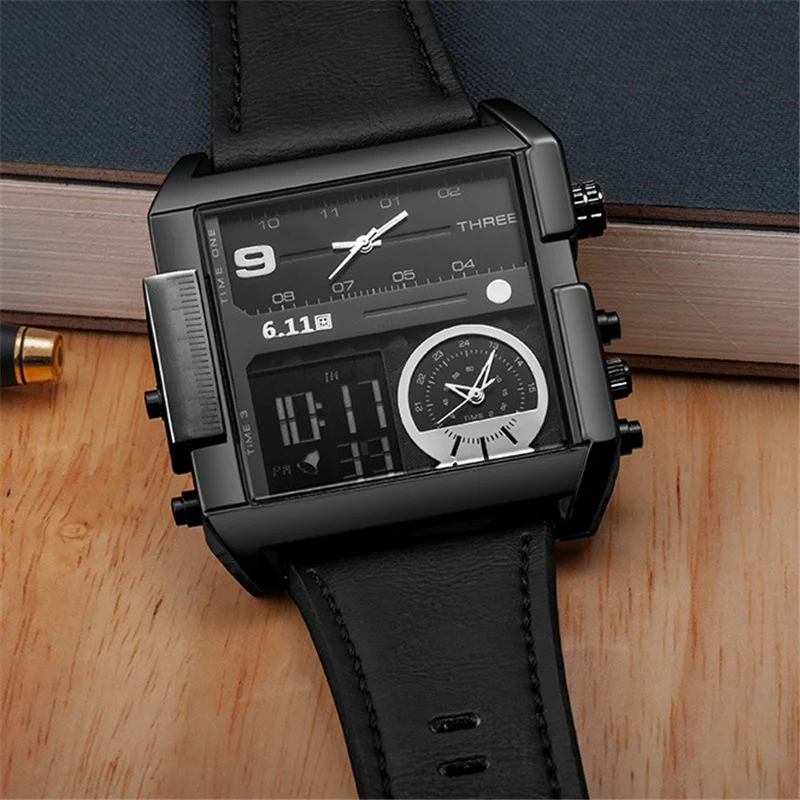 Часы наручные мужские кварцевые большого размера с двойным дисплеем и