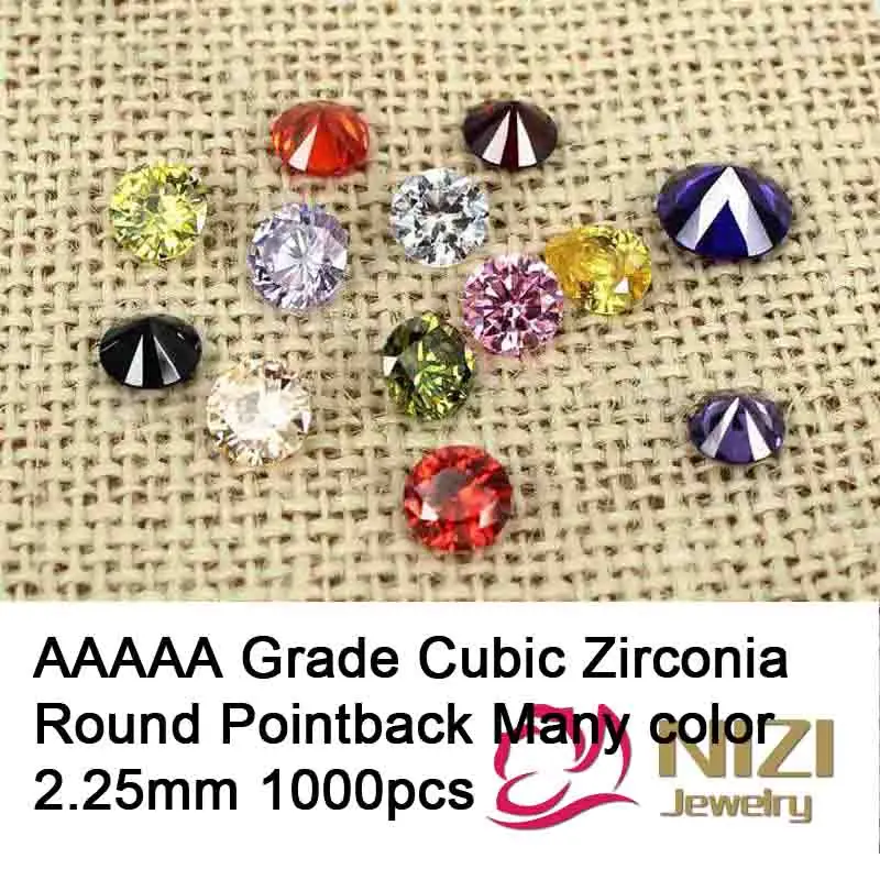 

2.25mm 1000pcs Brilliant Cuts Round Cubic Zirconia Beads For Jewelry AAAAA Grade Pointback Cubic Zirconia Stones Many Color