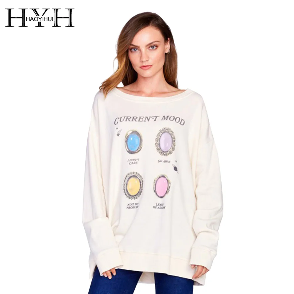 HYH HAOYIHUI Light Beige Basic Sweatshirts Women O neck Printed Long Sleeve Pullover Ladies Casual Loose Street Autumn Jumper|sweatshirt women|basic