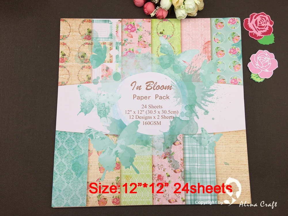 

AlinaCraft 24 sheets 12"X12" in bloom Scrapbooking patterned paper pack andmade craft paper craft Background pad
