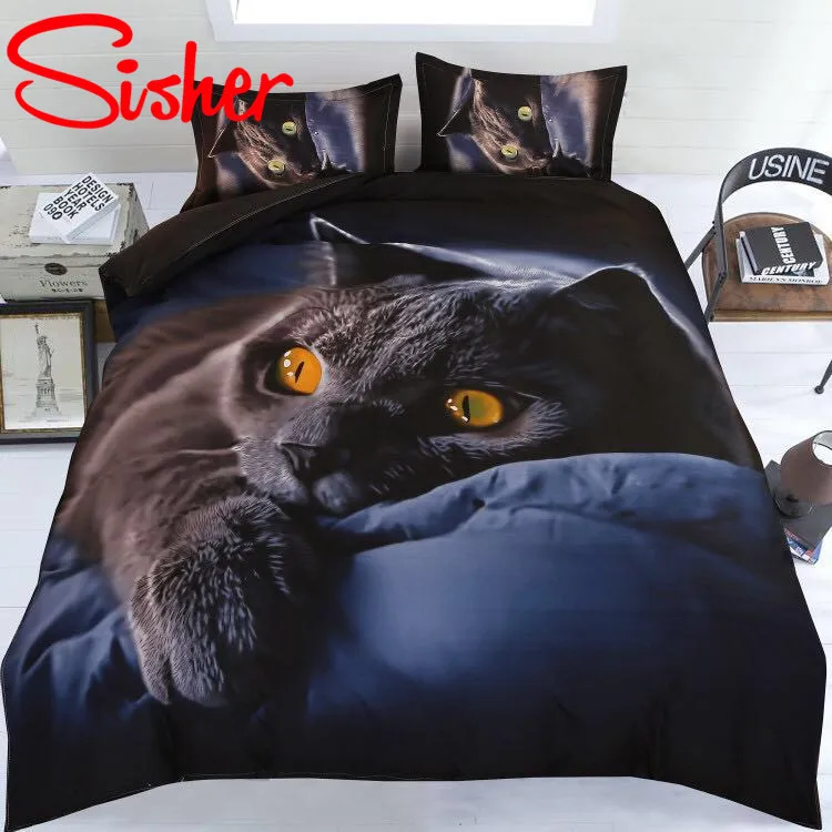 Cat Sisher, набор пододеяльников для взрослых, 3D принт, животное, кошка, одеяло, 4 шт., комплекты постельного белья, большой размер, одиночное, полное, двойное, постельное белье, плоский лист - Цвет: Cat