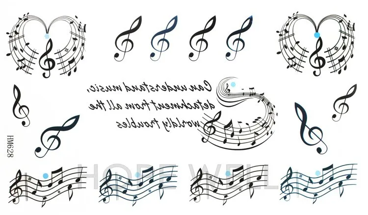 4 листа художественные буквы музыкальное перо Тотем черная временная татуировка