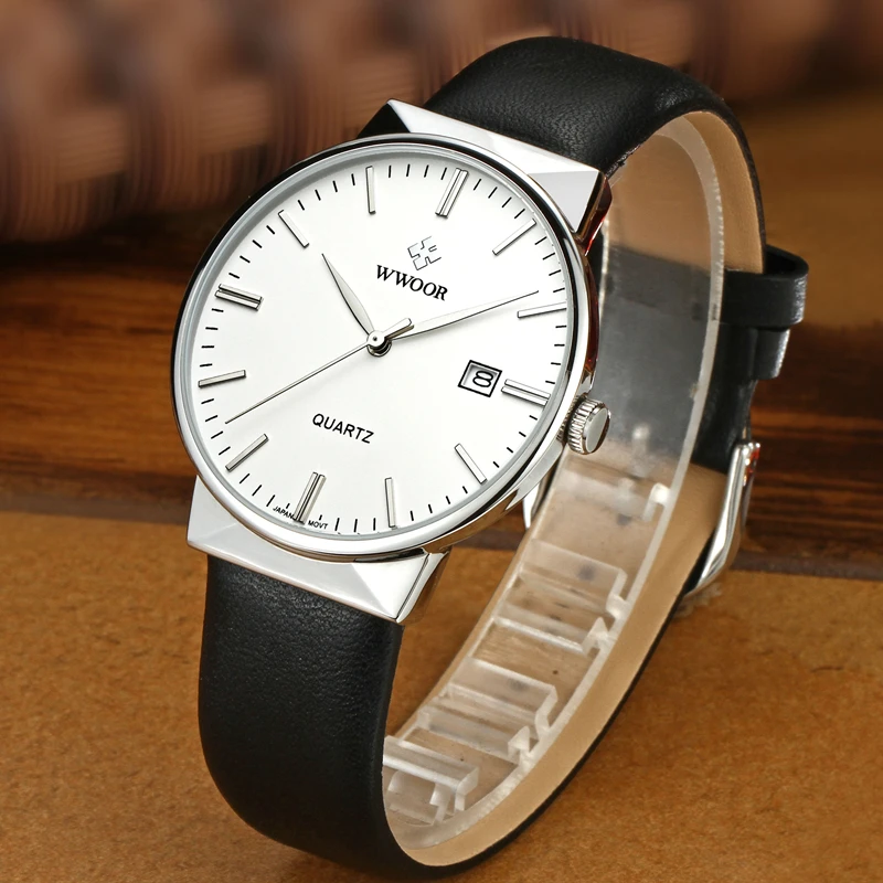 WWOOR Top Brand Watch Men Casual Quartz Date Fashion Creative Leather Waterproof Sport Wrist Relogio Masculino | Наручные часы
