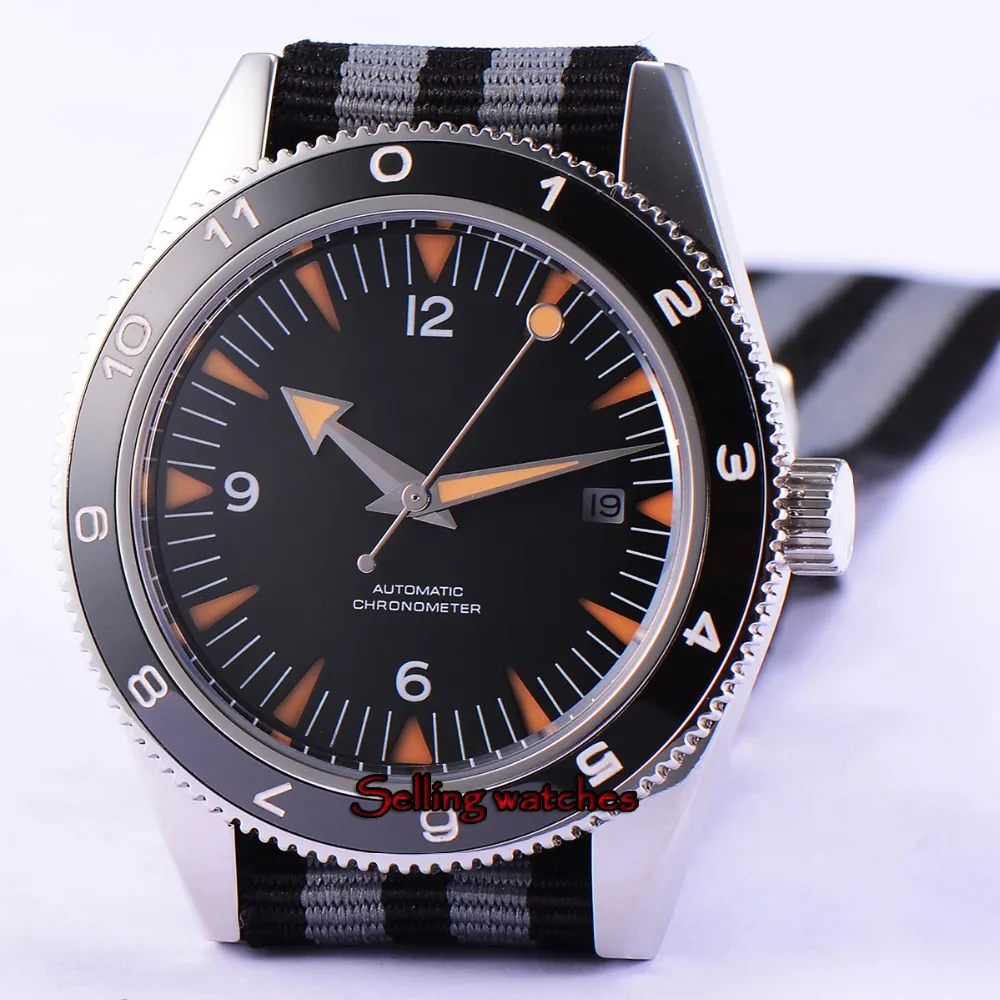 Мужские автоматические механические часы debert черный стерильный циферблат синий