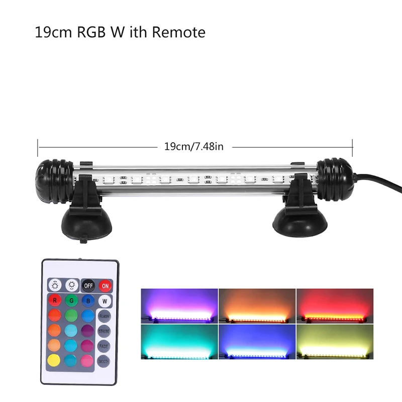 19cm RGB With Remote Аквариумный светильник светодиодный водонепроницаемый светильник для аквариума подводный светильник для аквариумов декоративный светильник для аквариумов лампа для растений 19-49 см 220 В мощность ЕС - Цвет: 19cm RGB With Remote