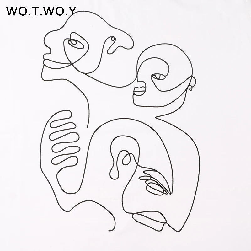 WOTWOY абстрактная летняя футболка для пары, женская футболка, повседневные топы с принтом, Женская свободная хлопковая футболка с коротким рукавом, Женская Harajuku белая