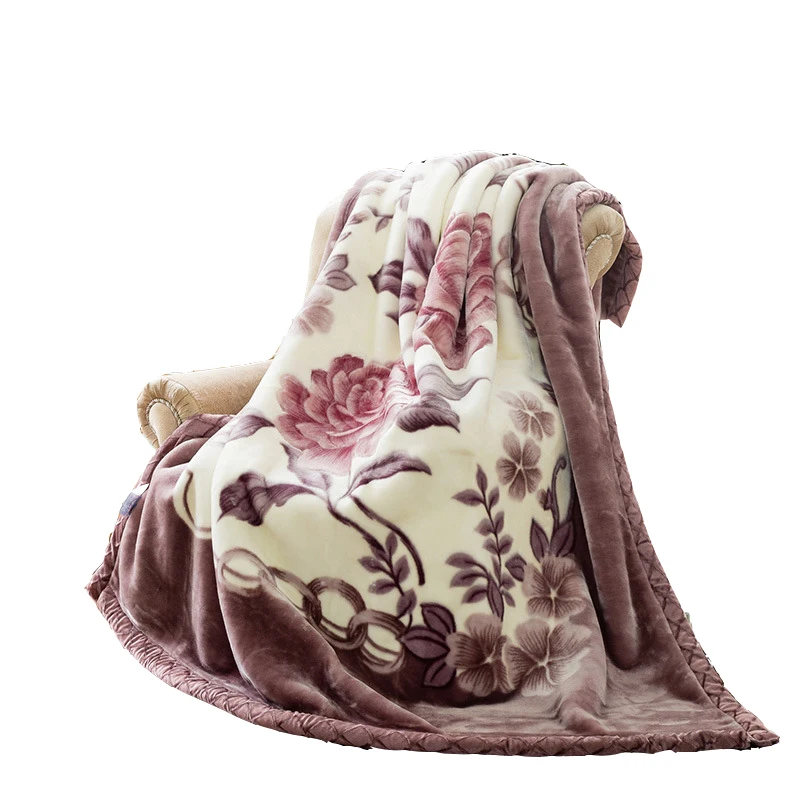 

Soft Warm Raschel Mink Blanket Double Layer Thick Fluffy Chunky Fleece Throw Twin Queen Size Faux Fur Printed Blanket For Winter