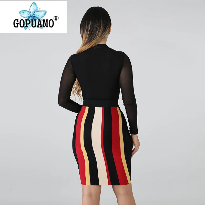 Полосатый принт элегантный вязаное платье Для женщин овальным вырезом с длинным