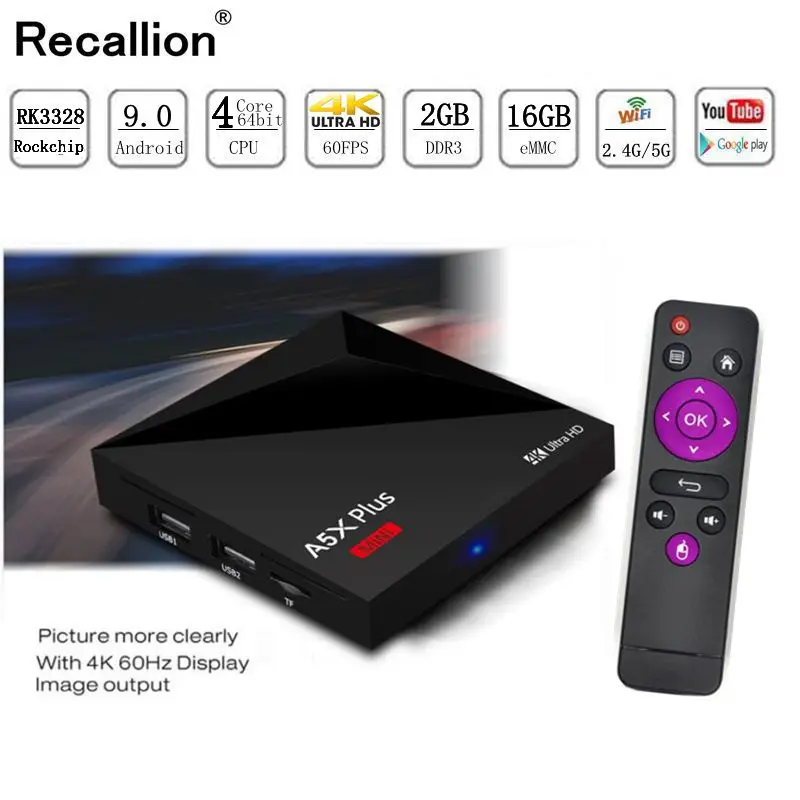 RECALLION A5X Max 2 Гб ram 1G6B rom Smart tv BOX Android 9 0 RK3328 Quad Core2.4G WiFi 4 K BT 1 IP телеприставка медиаплеер