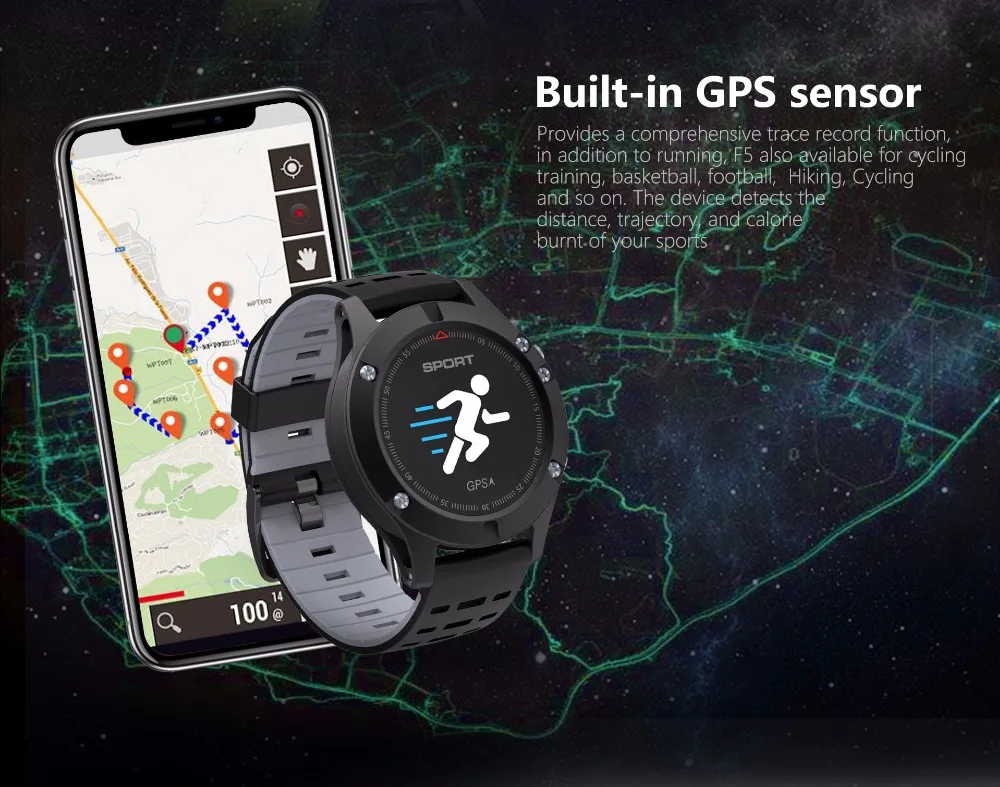 № 1 F5 Смарт-часы IP67 монитор сердечного ритма gps мульти-спортивный режим OLED высотомер Bluetooth Фитнес трекер Android IOS