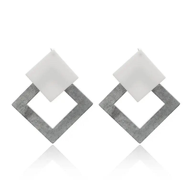 BAI Simple Design Geometric Earrings Square Rectangle Acetic Acid Resin Acrylic Earrings For Women Korean Style Fashion Pendientes - Окраска металла: BAI
